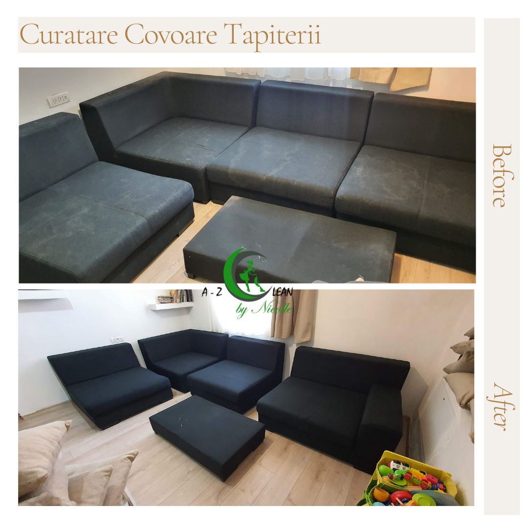 Canapea colțar negru - Curățare în profunzime și reîmprospătare completă